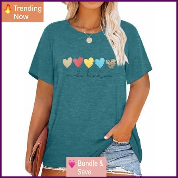 Plus Size Short Sleeve T-Shirt Kindness Flowers Print Pullover Tunic Polyester - Picture 2 of 8